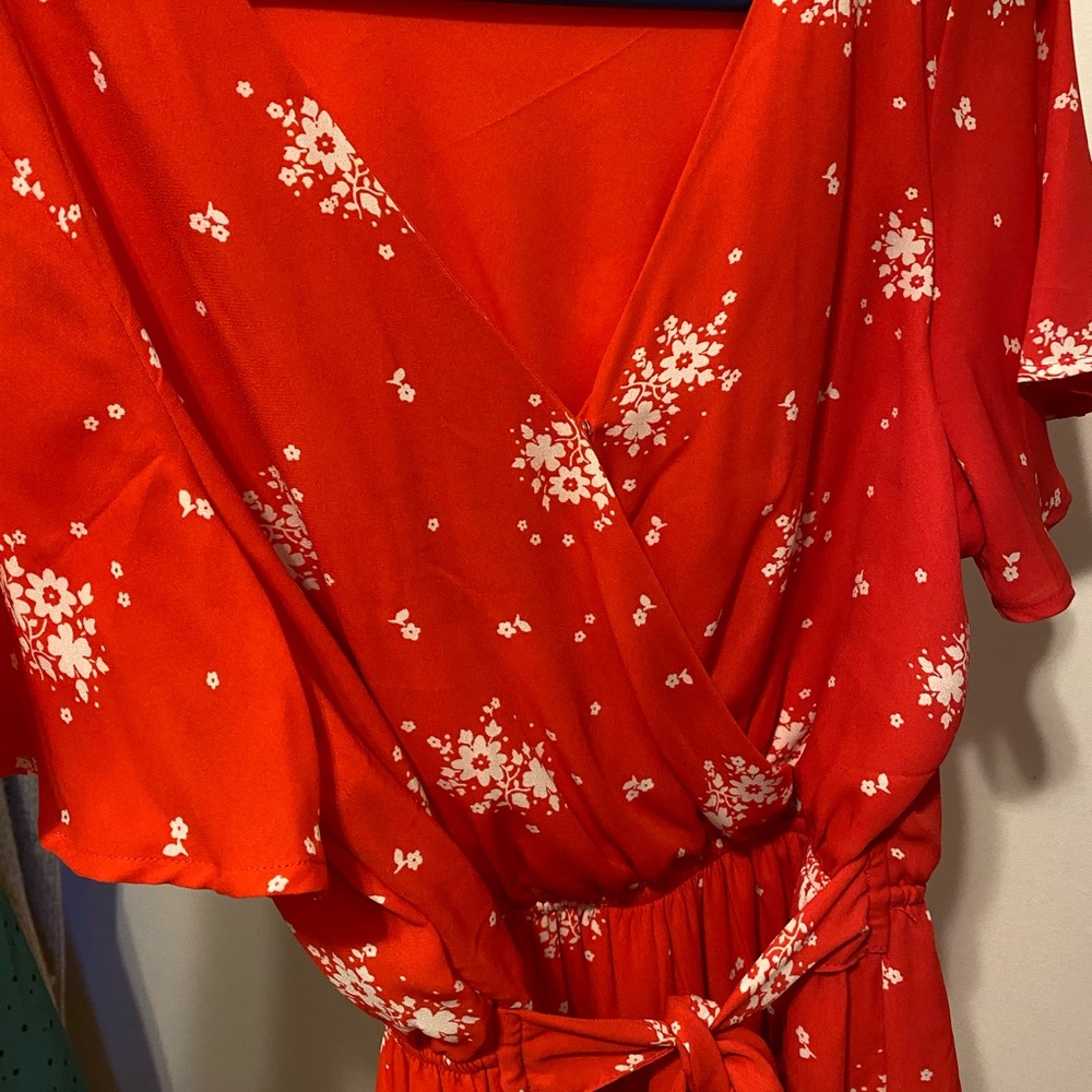 Red and white Floral Maxi dress